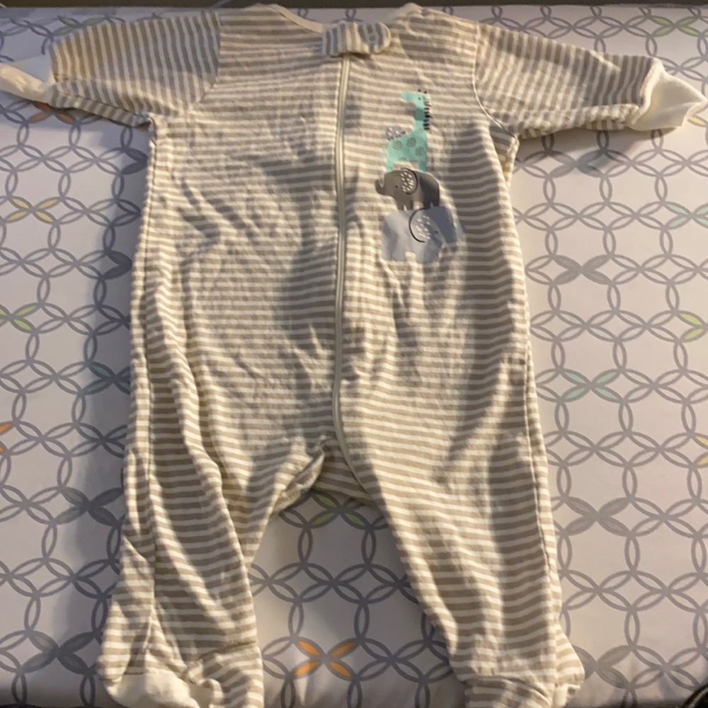 Tan & White Footie Onesie. Size Newborn